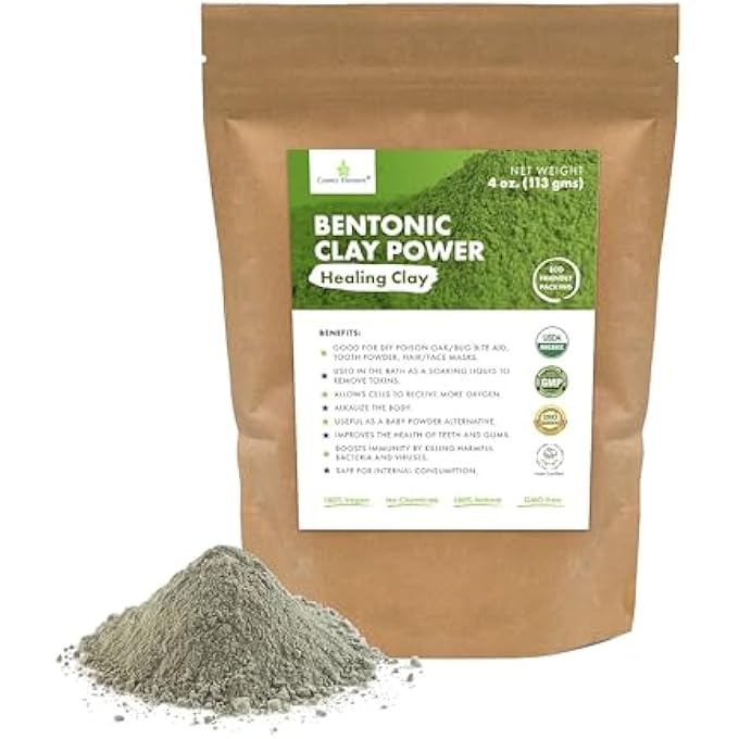 cosmic element 100% PURE CALCIUM BENTONITE CLAY POWDER - BENTONITE CLAY FOOD GRADE, VEGAN, HEALING CLAY | SKIN CARE DETOX - DEEP PORE CLEANSING FACE & BODY MASK FOR SOFT, SMOOTH, REFRESHED SKIN | 4 OZ - Image 1